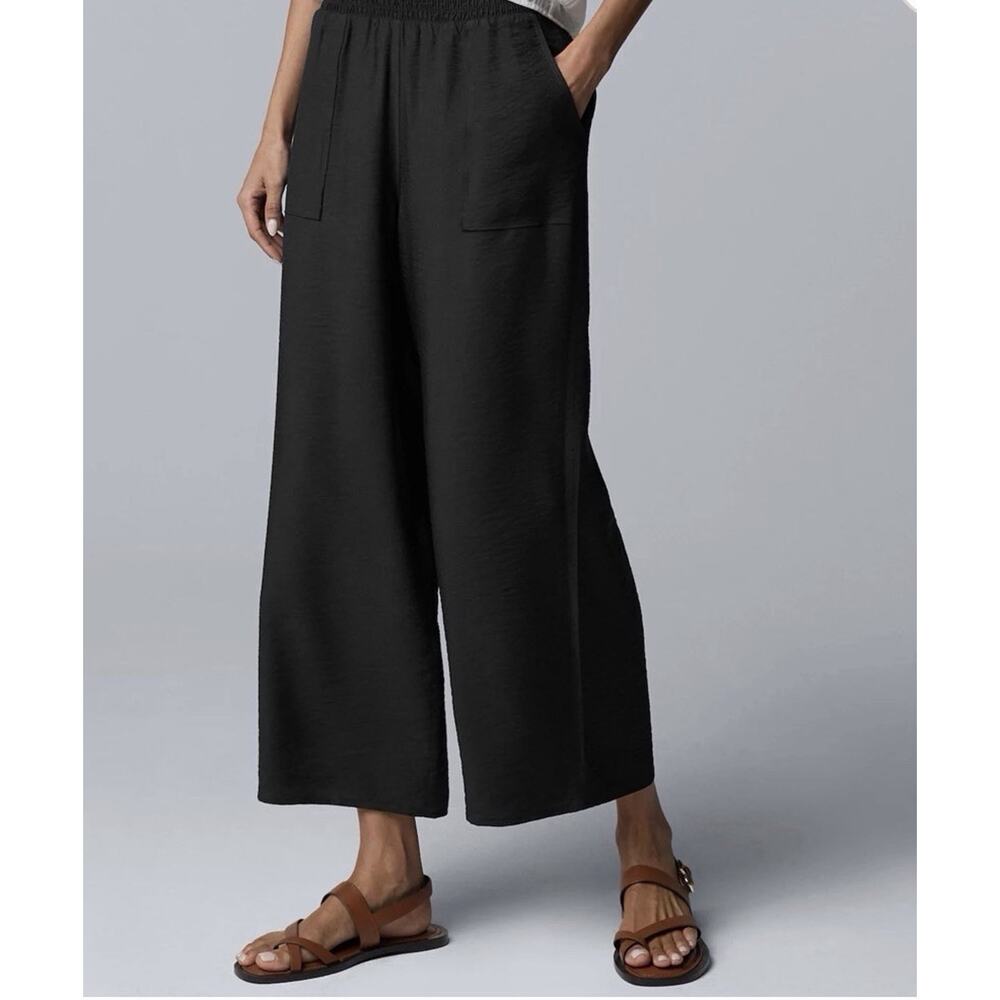 Simply Vera Wang Womens Size 12 Black Straight Wide Leg Rayon Blend Crop Pants